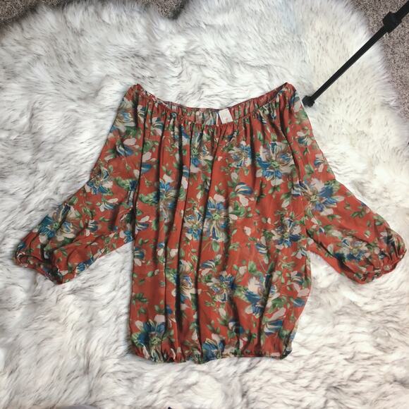 Bubble B Orange Floral Print Sheer Blouse Top 1XL - Picture 2 of 12